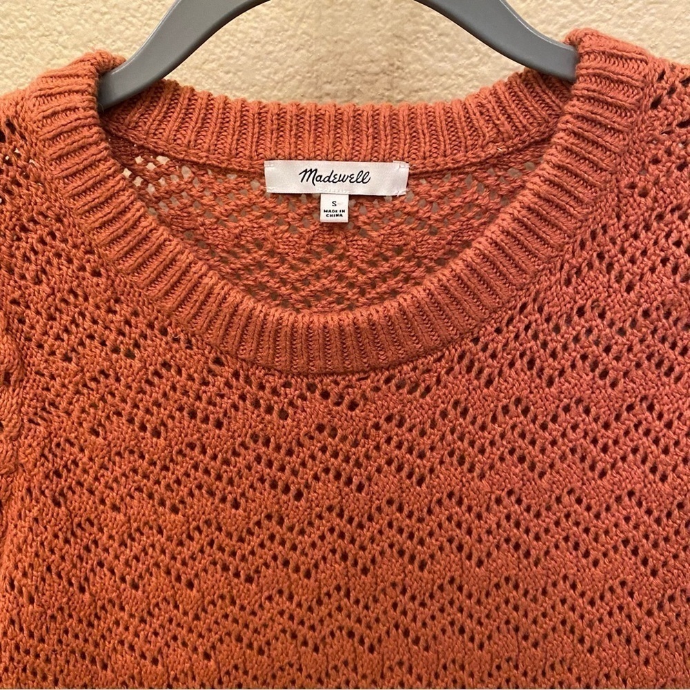 MADEWELL Women Orange Open Knit Short Sleeve Sweater Top Size Small - Picture 2 of 8